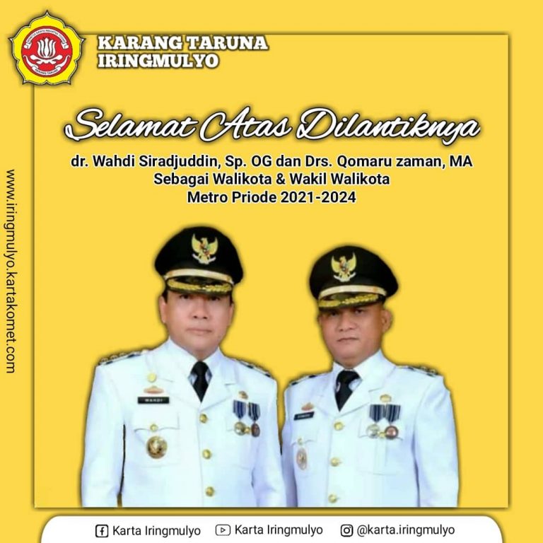 Selamat Atas Dilantiknya Walikota dan Wakil Walikota Metro Periode 2021-2024
